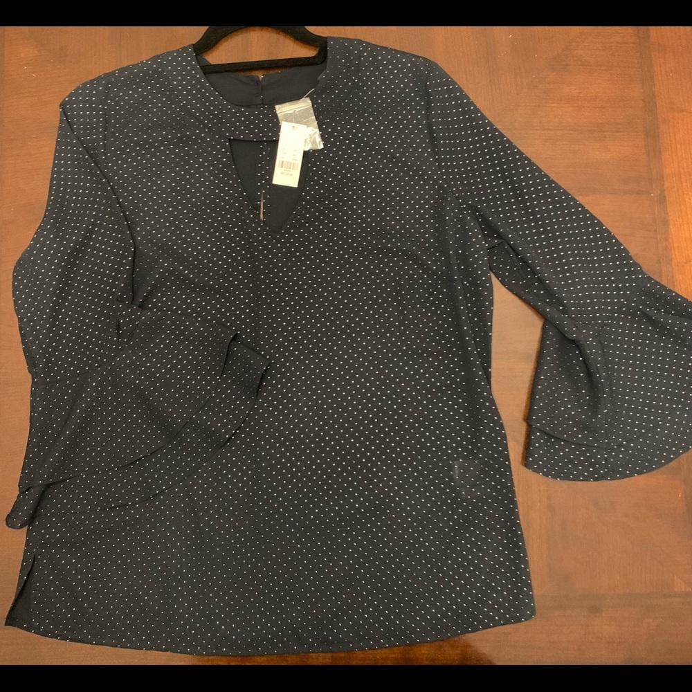 NY & Co- Black Polka Dot Blouse, Tan Cami, & Navy Cami. All Size M